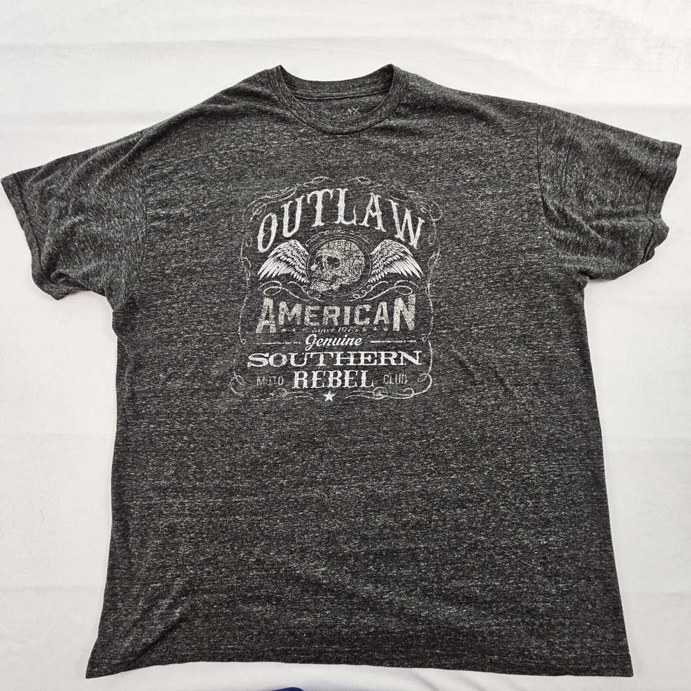 Outlaw American Southern Rebel Gray Short Sleeve Cotton Blend T-Shirt Men's 2XL